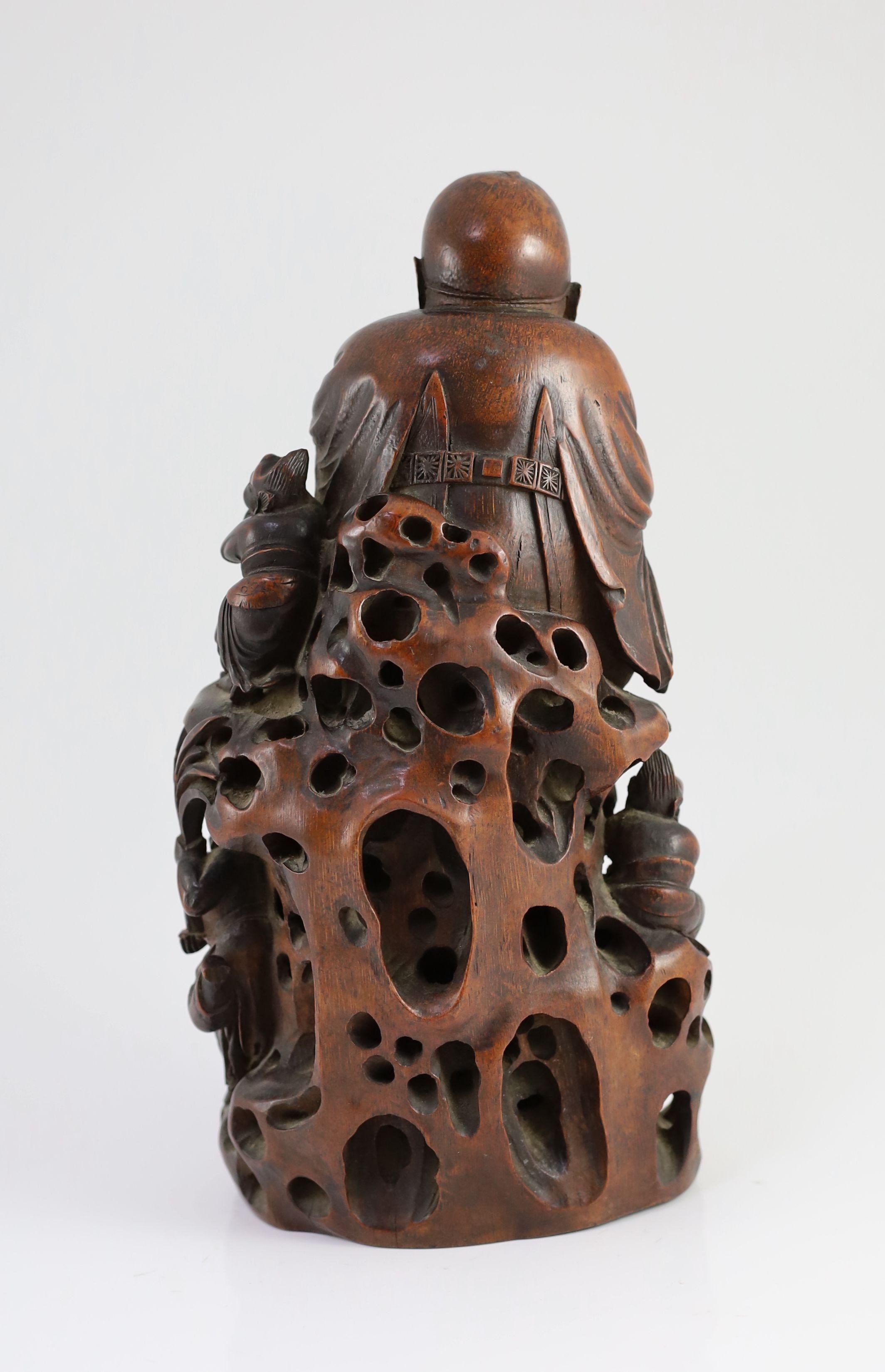 A Chinese bamboo ‘Zhong Kui’ group, 19th century, 34cm high, small losses